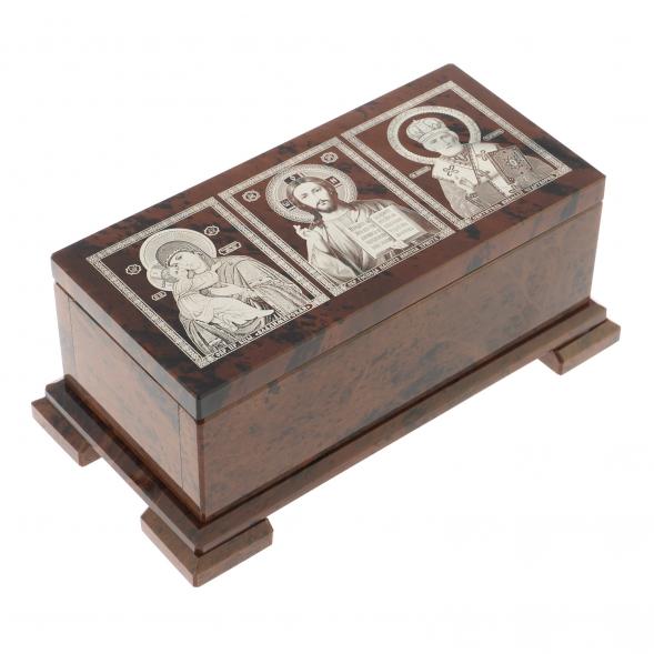 Шкатулка с иконой &amp;quot;Святые лики&amp;quot; камень обсидиан 18,5х10х7,5 см 122356
