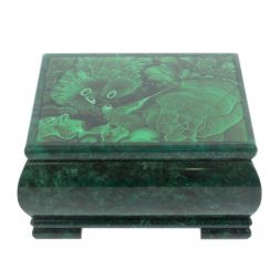 Шкатулка с иллюстрацией под малахит камень змеевик 18х18х8 см
