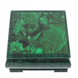 Шкатулка с иллюстрацией под малахит камень змеевик 18х18х8 см