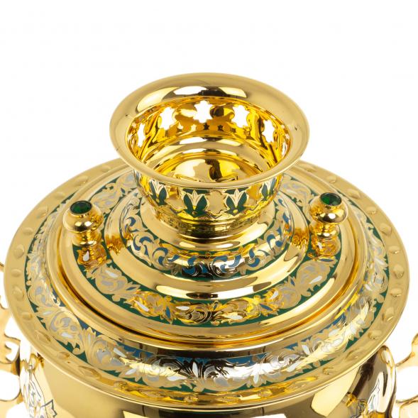 Самовар &amp;quot;Малахитовые узоры&amp;quot; с сервизом на 6 персон Златоуст 129007