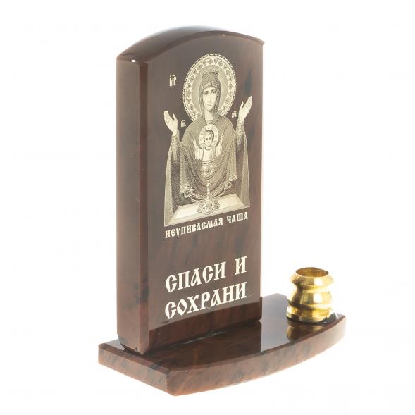 Икона с подсвечником &amp;quot;Неупиваемая чаша&amp;quot; камень обсидиан 123011