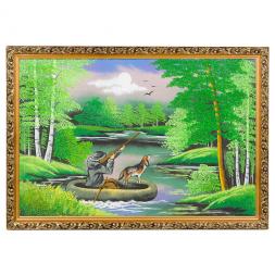 Картина &amp;quot;Охотник в лодке летом&amp;quot; багет 46х66 см, каменная крошка