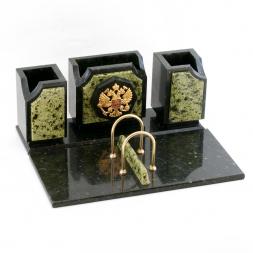 Письменный набор &amp;quot;Оптима&amp;quot; с гербом РФ камень змеевик