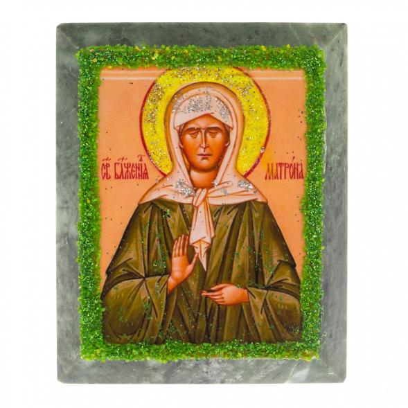 Икона настольная &amp;quot;Святая Матрона&amp;quot; камень змеевик 9х7,2х3 см 121447