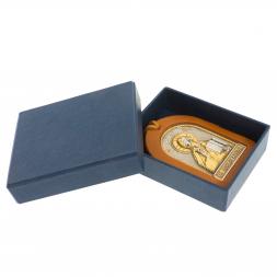 Оберег в машину с иконой "Спаситель" коричневая кожа Златоуст