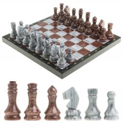 Шахматы из камня &amp;quot;Традиционные&amp;quot; доска 40х40 см серый мрамор лемезит