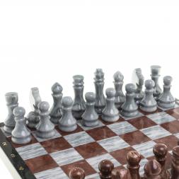 Шахматы из камня &amp;quot;Традиционные&amp;quot; доска 40х40 см серый мрамор лемезит
