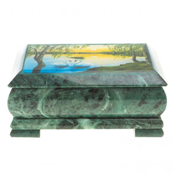 Шкатулка с иллюстрацией &amp;quot;Лебеди на закате&amp;quot; камень змеевик 17,5х9,5х7,5 см 124019