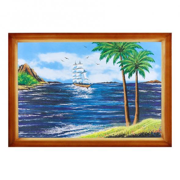 Картина &amp;quot;Морской пейзаж с пальмами&amp;quot; багет 46х66 см, каменная крошка 111781