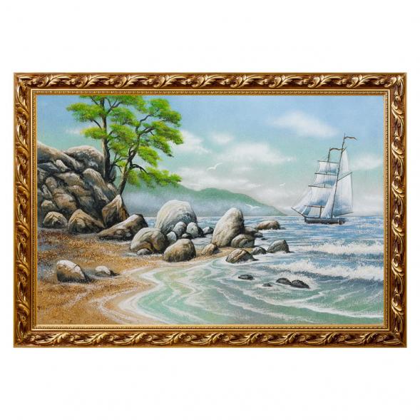Картина &amp;quot;Пейзаж с парусником&amp;quot; багет 46х66 см, каменная крошка 111186