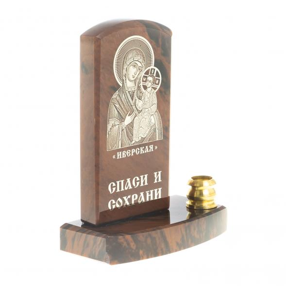 Икона с подсвечником &amp;quot;Иверская&amp;quot; камень обсидиан 123014