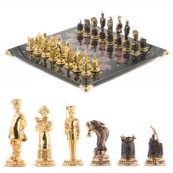 Шахматы подарочные &amp;quot;Деревенские&amp;quot; фигуры бронза, доска камень 40х40 см