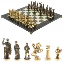 Шахматы "Римские" бронза 44х44 см из мрамора и змеевика