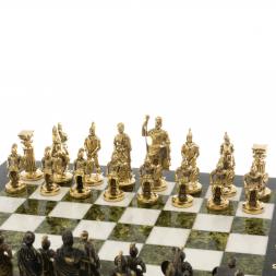 Шахматы "Римские" бронза 44х44 см из мрамора и змеевика