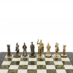 Шахматы "Римские" бронза 44х44 см из мрамора и змеевика