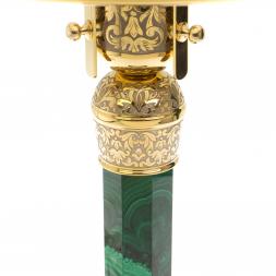 Лампа настольная из малахита с белым плафоном