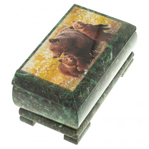 Шкатулка с иллюстрацией &amp;quot;Медведица с медвежатами&amp;quot; камень змеевик 17,5х9,5х7,5 см 124021