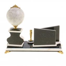 Письменный мини-набор с визитницей мрамор, лабрадорит