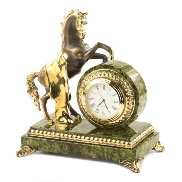 Настольные часы из бронзы и змеевика &amp;quot;Конь на дыбах&amp;quot; 119544