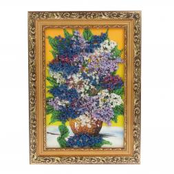 Картина из каменной крошки "Букет сирени" 20х30 см в багете оранжевый фон