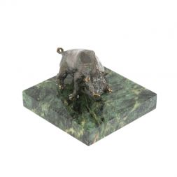 Статуэтка "Кабан" бронза патина змеевик