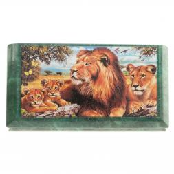 Шкатулка с иллюстрацией &amp;quot;Семейство львов&amp;quot; камень змеевик 17,5х9,5х7,5 см