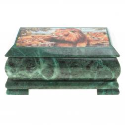 Шкатулка с иллюстрацией &amp;quot;Семейство львов&amp;quot; камень змеевик 17,5х9,5х7,5 см