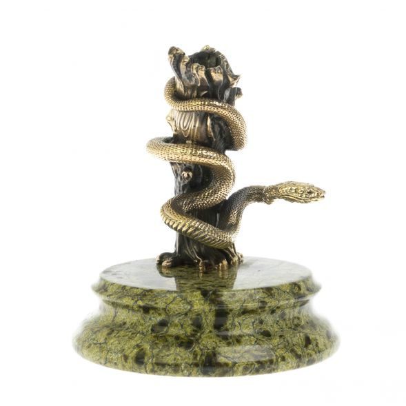 Статуэтка подставка под ручку &amp;quot;Змея на дереве&amp;quot; змеевик бронза 128940