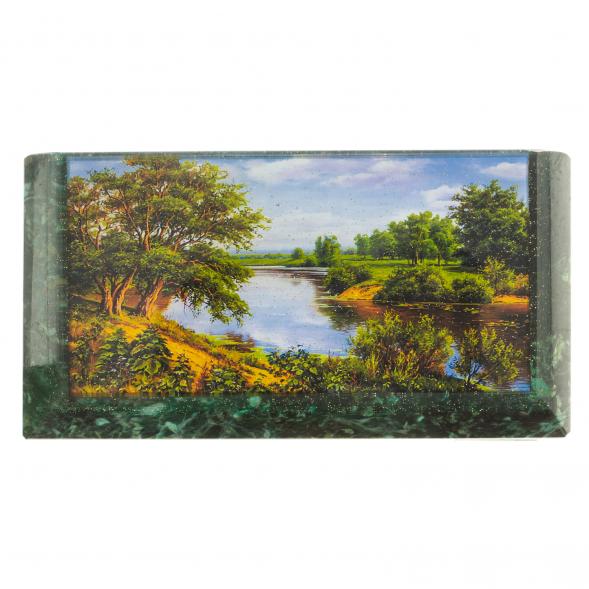 Шкатулка с иллюстрацией &amp;quot;Летний пейзаж&amp;quot; камень змеевик 17,5х9,5х7,5 см 124024