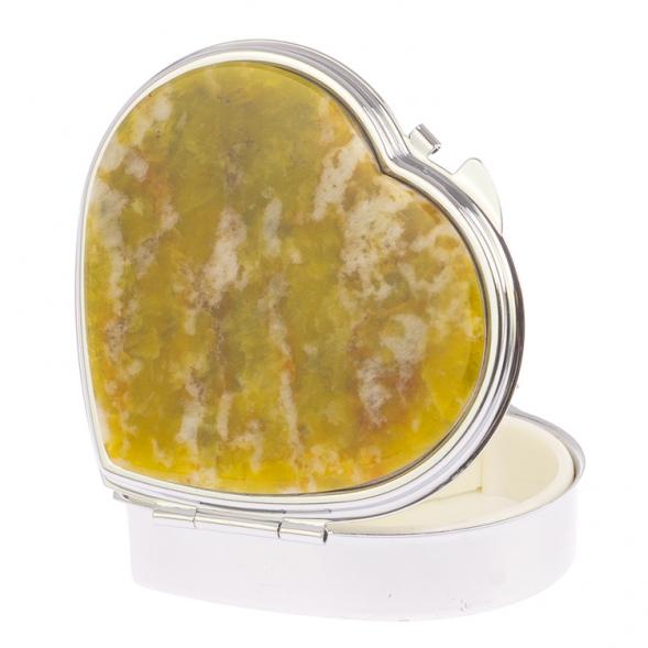 Таблетница &amp;quot;Сердце&amp;quot; на 3 отделения камень офит благородный цвет серебро 126086