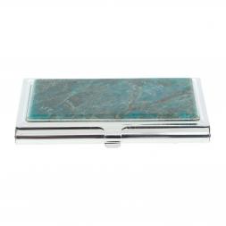 Карманная визитница из камня голубой апатит цвет серебро