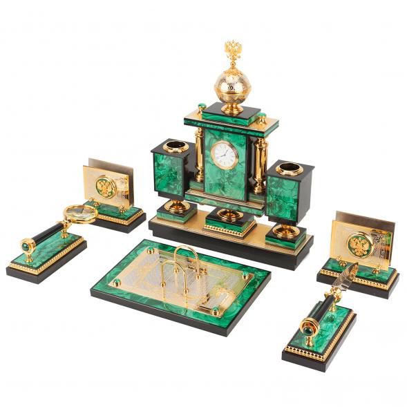 Настольный набор &amp;quot;Держава&amp;quot; камень малахит Златоуст 113265