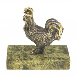 Статуэтка из бронзы на подставке из змеевика "Курочка"