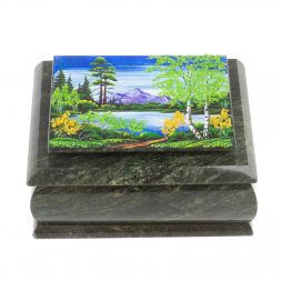 Шкатулка с рисунком &amp;quot;Лето в горах&amp;quot; из змеевика 16х12х7,5 см