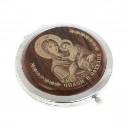 Зеркало с иконой "Богородица" из коричневого обсидиана