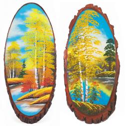 Панно на срезе дерева &amp;quot;Осень&amp;quot; вертикальное 80-85 см каменная крошка