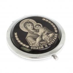 Зеркало с иконой "Богородица" из черного обсидиана