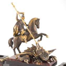 Настольный набор &amp;quot;Георгий Победоносец&amp;quot; камень яшма бронза