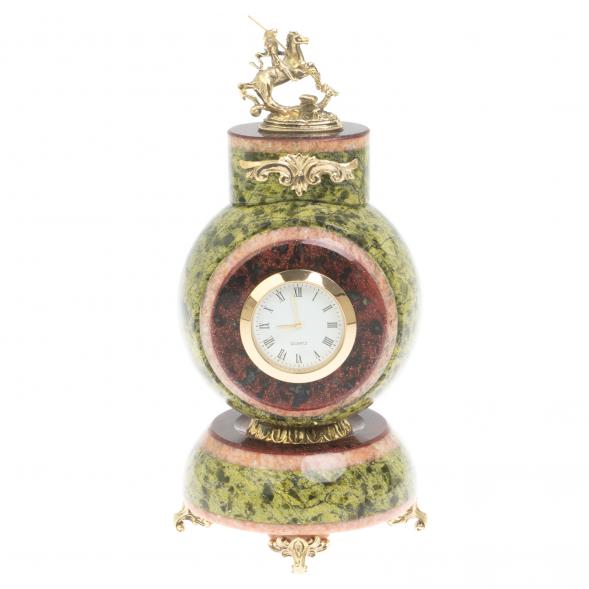 Часы &amp;quot;Георгий Победоносец&amp;quot; баженовский змеевик 10х10х20 см 127085