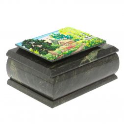Шкатулка с рисунком &amp;quot;Летний домик в лесу&amp;quot; из змеевика 16х12х7,5 см