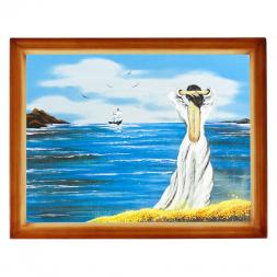 Картина &amp;quot;Девушка у моря&amp;quot; багет дерево 36х46 см, каменная крошка