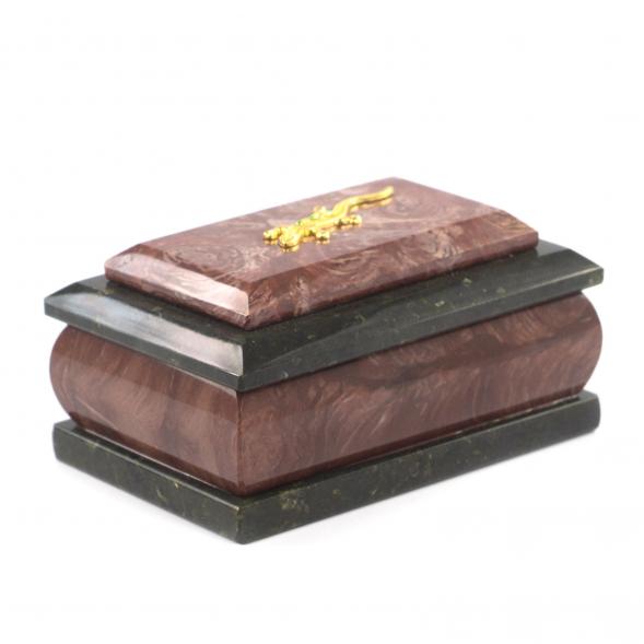 Шкатулка из камня лемезит с ящеркой 12х7,5х6 см 121547