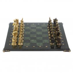 Подарочные шахматы &amp;quot;Деревенские&amp;quot; фигуры бронза, доска змеевик 40х40 см
