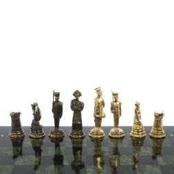 Подарочные шахматы &amp;quot;Деревенские&amp;quot; фигуры бронза, доска змеевик 40х40 см