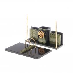 Письменный набор с гербом РФ &amp;quot;Офисный&amp;quot; камень змеевик