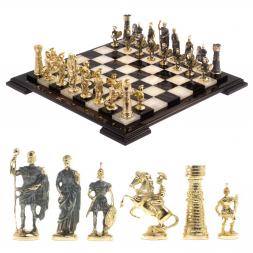 Шахматы "Римские" из бронзы доска 40х40 см камень обсидиан оникс
