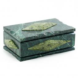 Каменная шкатулка "Ромб" змеевик 20x12x8 см