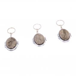 Складное зеркало брелок из камня пирит овальное