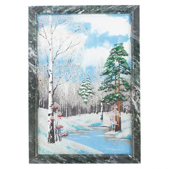 Картина из камня &amp;quot;Зимний пейзаж&amp;quot; вертикальная рамка змеевик 24х34 см 120136