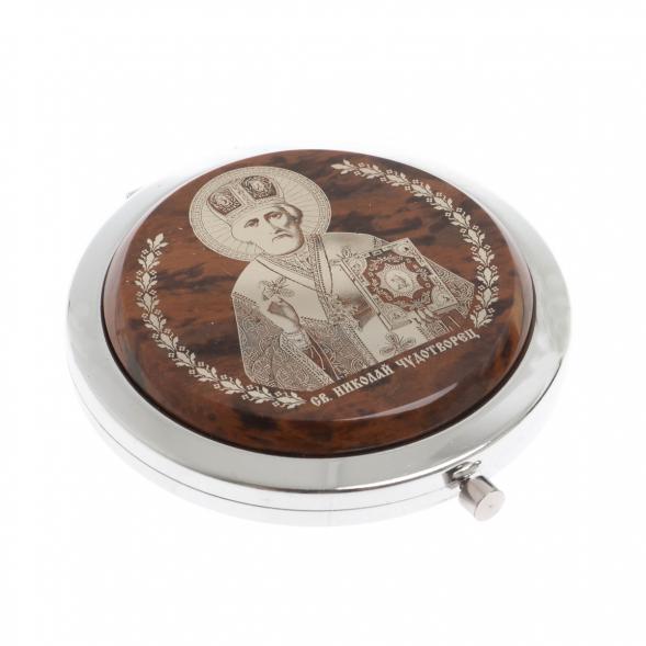 Зеркало с иконой &amp;quot;Николай Чудотворец&amp;quot; из коричневого обсидиана 129597